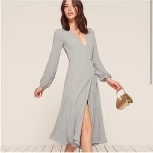 Reformation gray long sleeve wrap dress XS